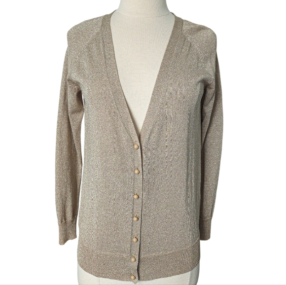 Talbots Metallic Gold Cardigan Sweater- Petite Small, PS - Picture 1 of 5